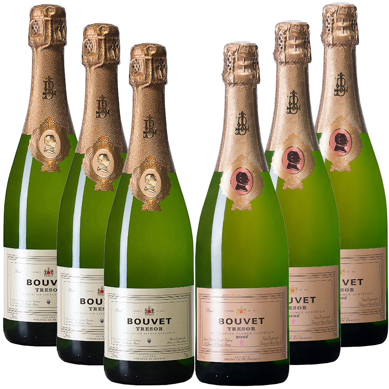 6er Paket Bouvet Crémant Saumur Brut Tresor AOP. 3x Blanc & 3x Rosé